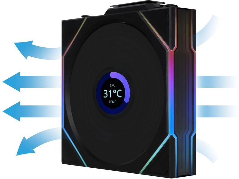 Lian Li PC-Lüfter Uni Fan TL LCD Reverse Blade Schwarz 120 mm RGB LCD Lüfter