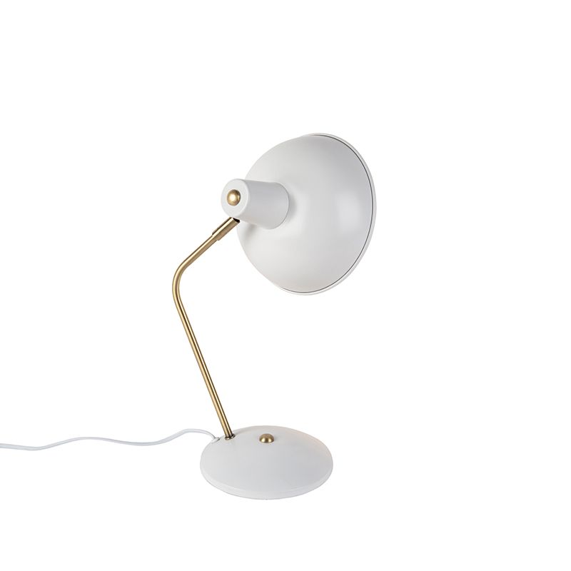 Retro tafellamp wit met brons 38cm - Milou