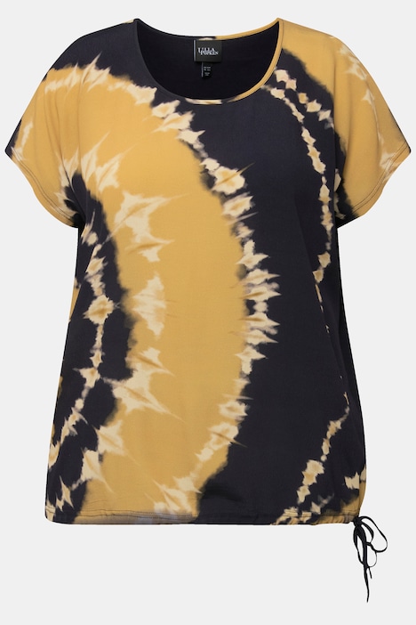 Blusenshirt, Batikdruck, Saumband, Rundhals, Halbarm