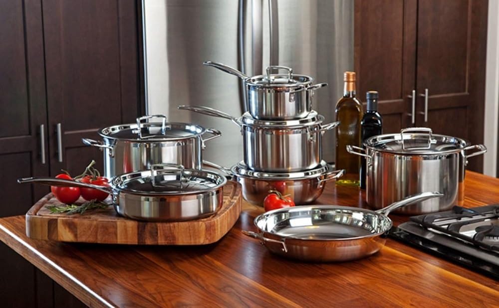 Le Creuset 5-teiliges Topfset aus 3-ply Edelstahl mit passenden Deckeln, Für alle Herdarten inkl. Induktion geeignet, Silber