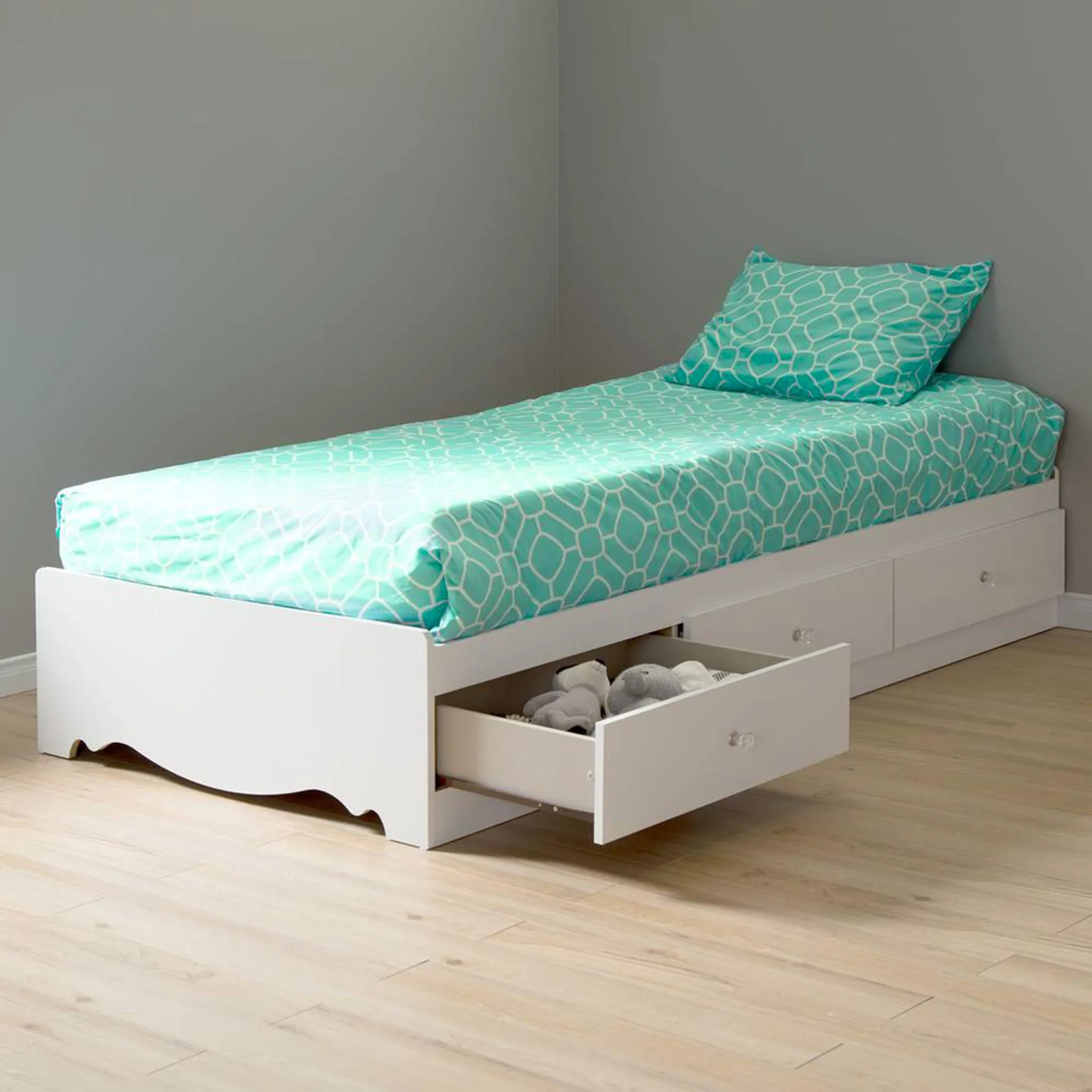 South Shore Lit Matelot Simple 3 Tiroirs Crystal - Blanc Solide