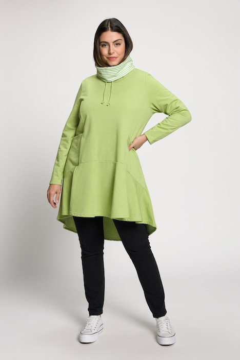 Sweatkleid, A-Linie, drapierter Stehkragen, Langarm