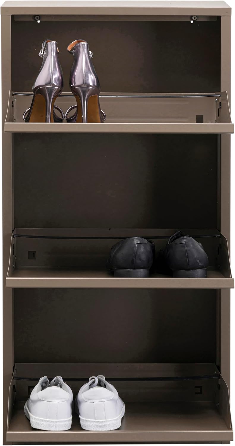 Kare Design Schuhschrank Caruso Taupe, Metall, mit 3 Klappen, Schuhablage für 6 Paar Schuhe, schmal, platzsparend, hoch, Schuhregal, Eingangsbereich, 103x50x15 cm (H/B/T)