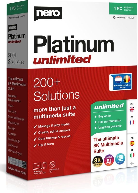 Nero - Platinum Unlimited - Software - Download - Nederlandstalig - 200+ Functies