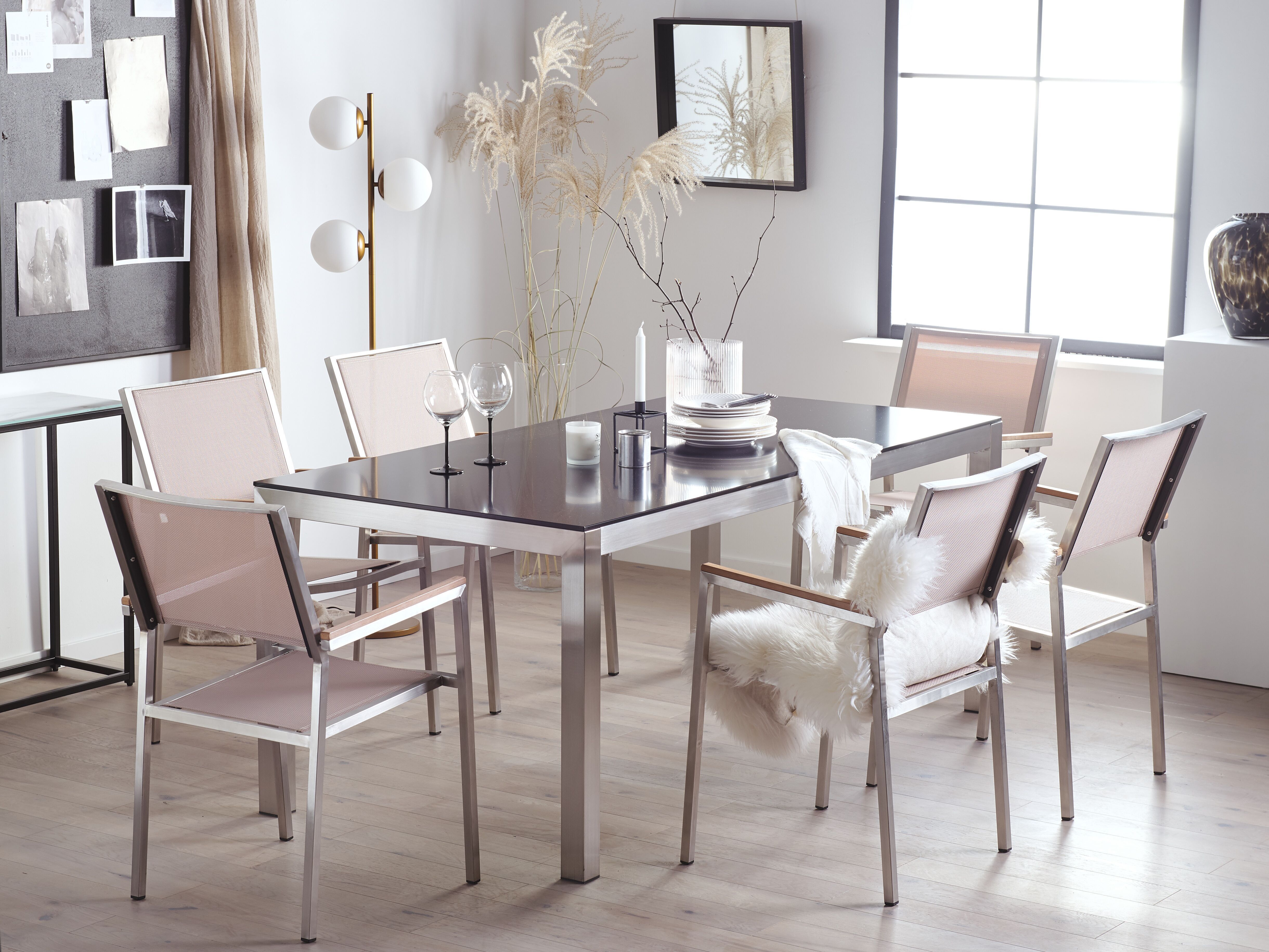Tuinset 6-zits GROSSETO Veiligheidsglas Zwart/beige