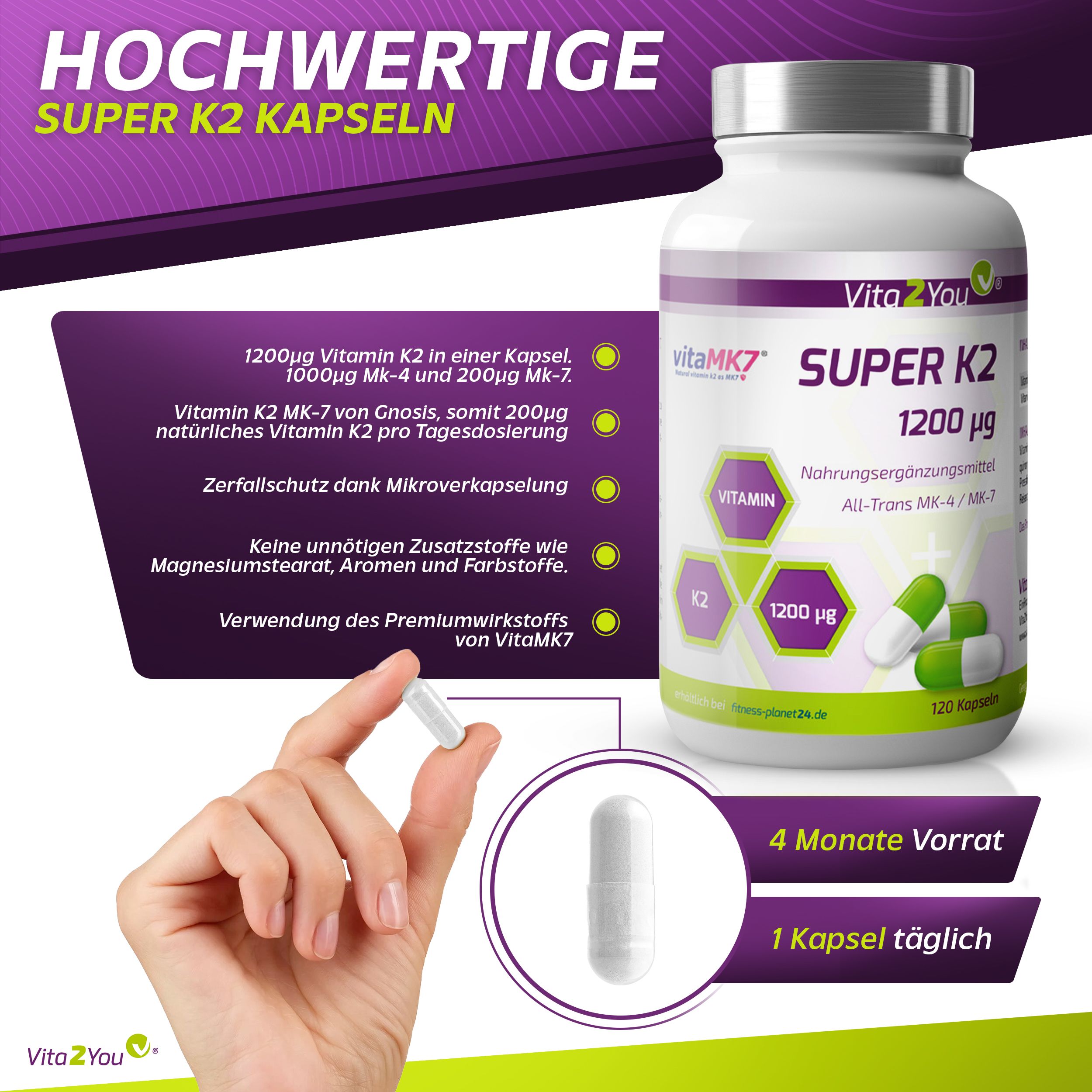 Vita2You Super K2 Kapseln 1200µg Vitamin K2