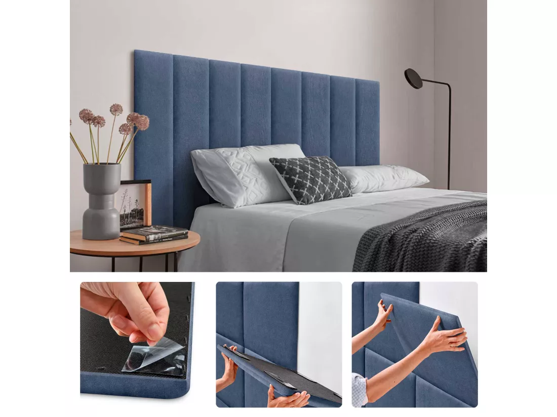 DHOME Lot de 8 Panneaux Rembourrés en Tissu Aqualine Autocollants pour Mur Acoustiques Absorbants Protection contre les Chocs (Bleu, 60x30cm, x8)