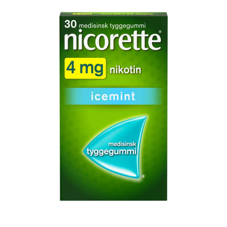 Nicorette Icemint tyggegummi 4 mg nikotin, 30 stk, slutte å røyke