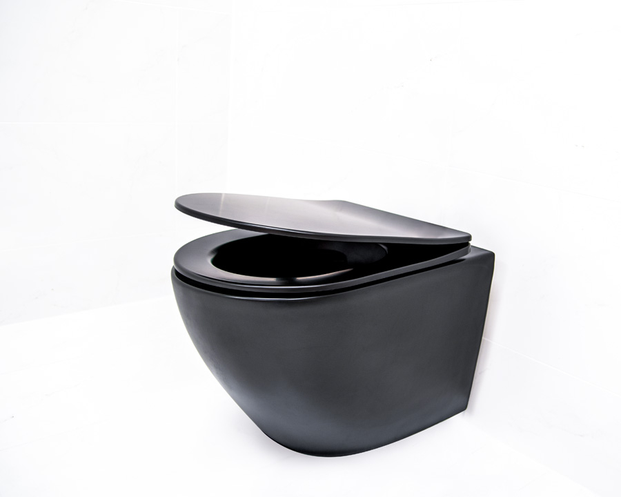 SaniGoods Apollo mat zwarte toiletpot inclusief zitting anti-kalk 48cm