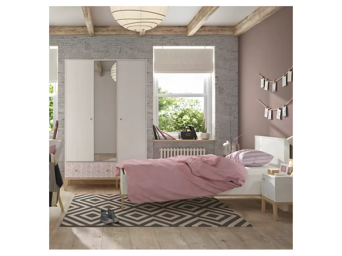 Armoire 3 portes 1 tiroir Bois blanchi - SOLVEIG