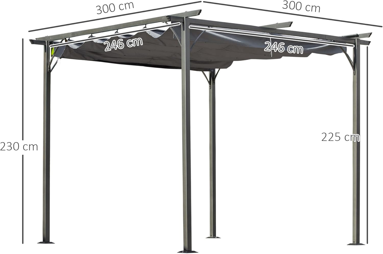 Outsunny Pergola Wasserdichter Pavillon 3 x 3 m Terrassenüberdachung mit Schiebedach, UV-Schutz für Garten Metall Schwarz+Grau