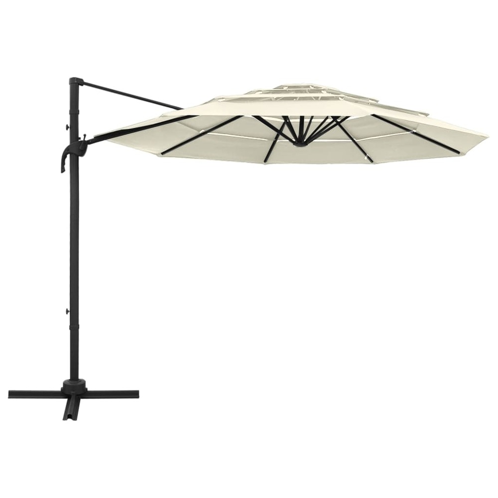 Parasol à 4 niveaux avec mât en aluminium 3 x 3 m sable