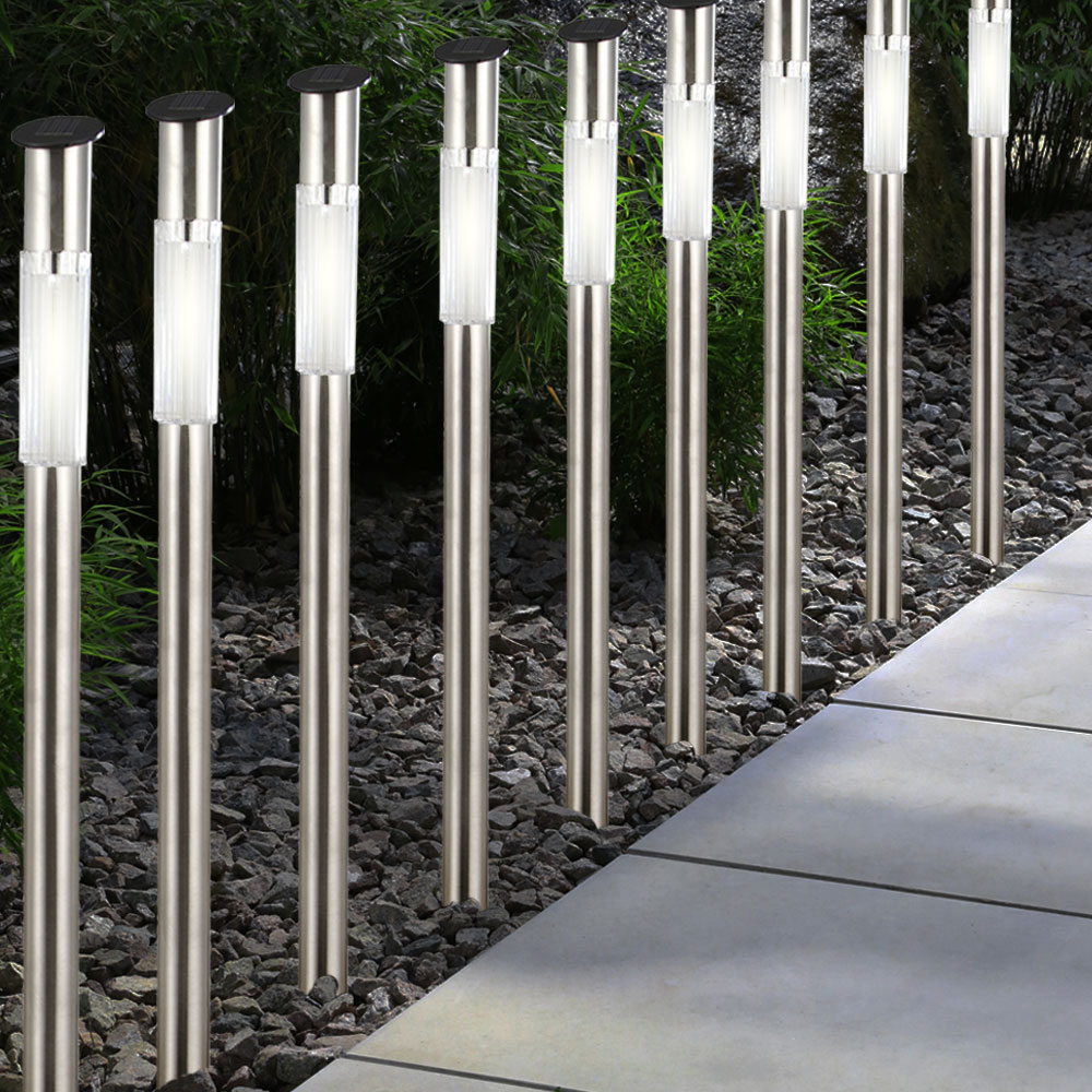9er Set LED Edelstahl Solar Steckleuchten