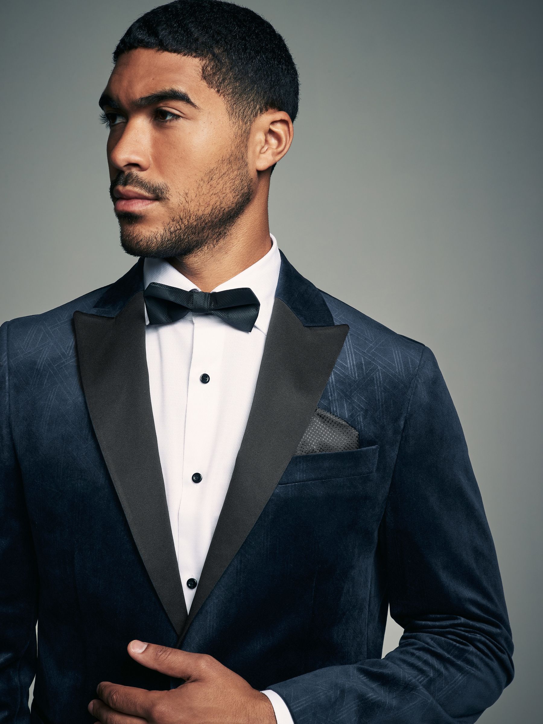 Marineblauw geometrisch - Slim Fit - Fluwelen blazer met patroon