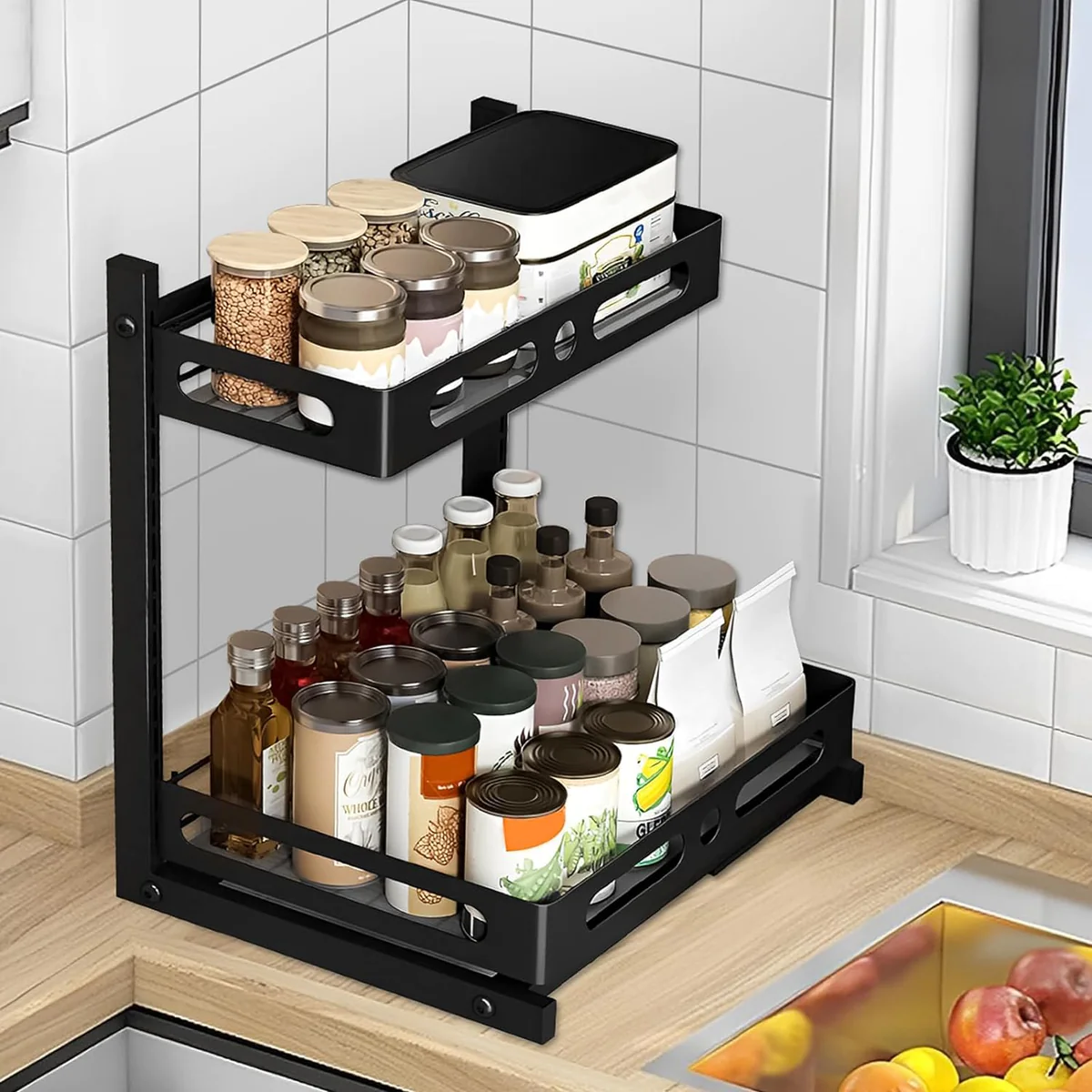 Étagère sous lavabo à 2 étages noir Vendos85