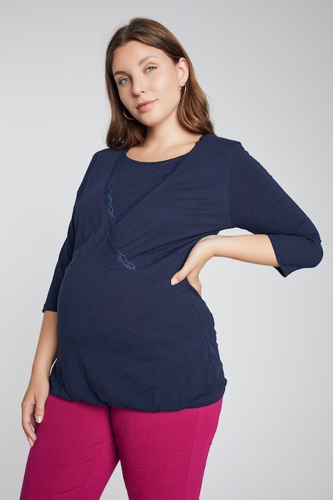 Bellieva-Shirt, Spitze, V-Ausschnitt, Biobaumwolle, GOTS