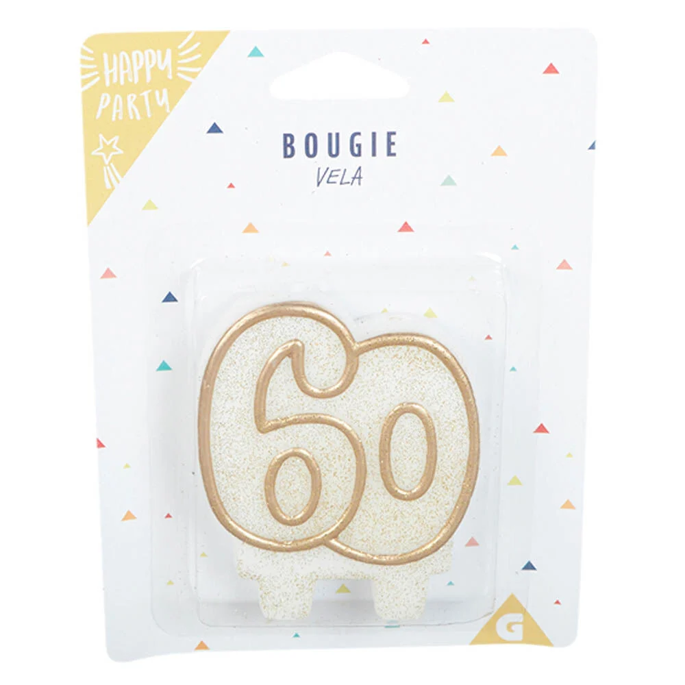 Bougie anniversaire chiffre 60 doré pailleté
