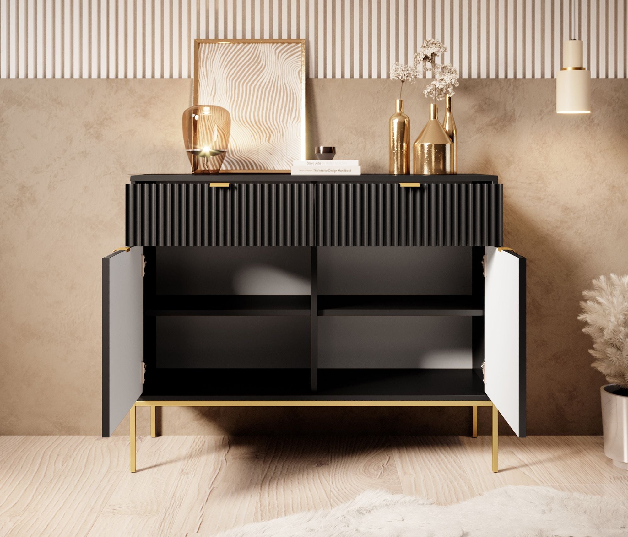 Meubella - Dressoir Navil 2 - Zwart - 104 cm
