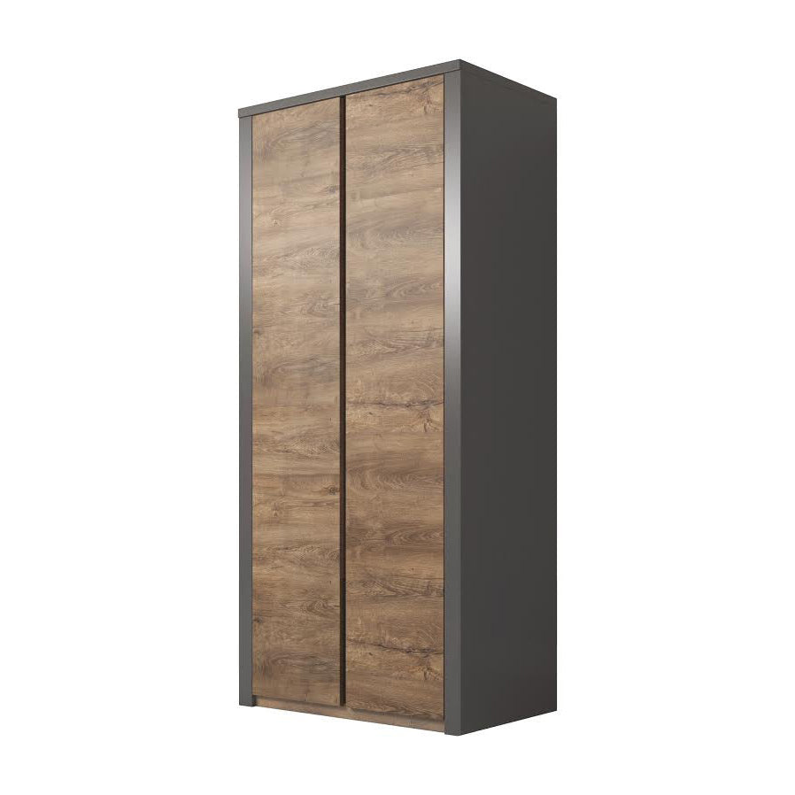 Monaco - Kledingkast 2-deurs - Eiken/grijs - 90x53x197 cm
