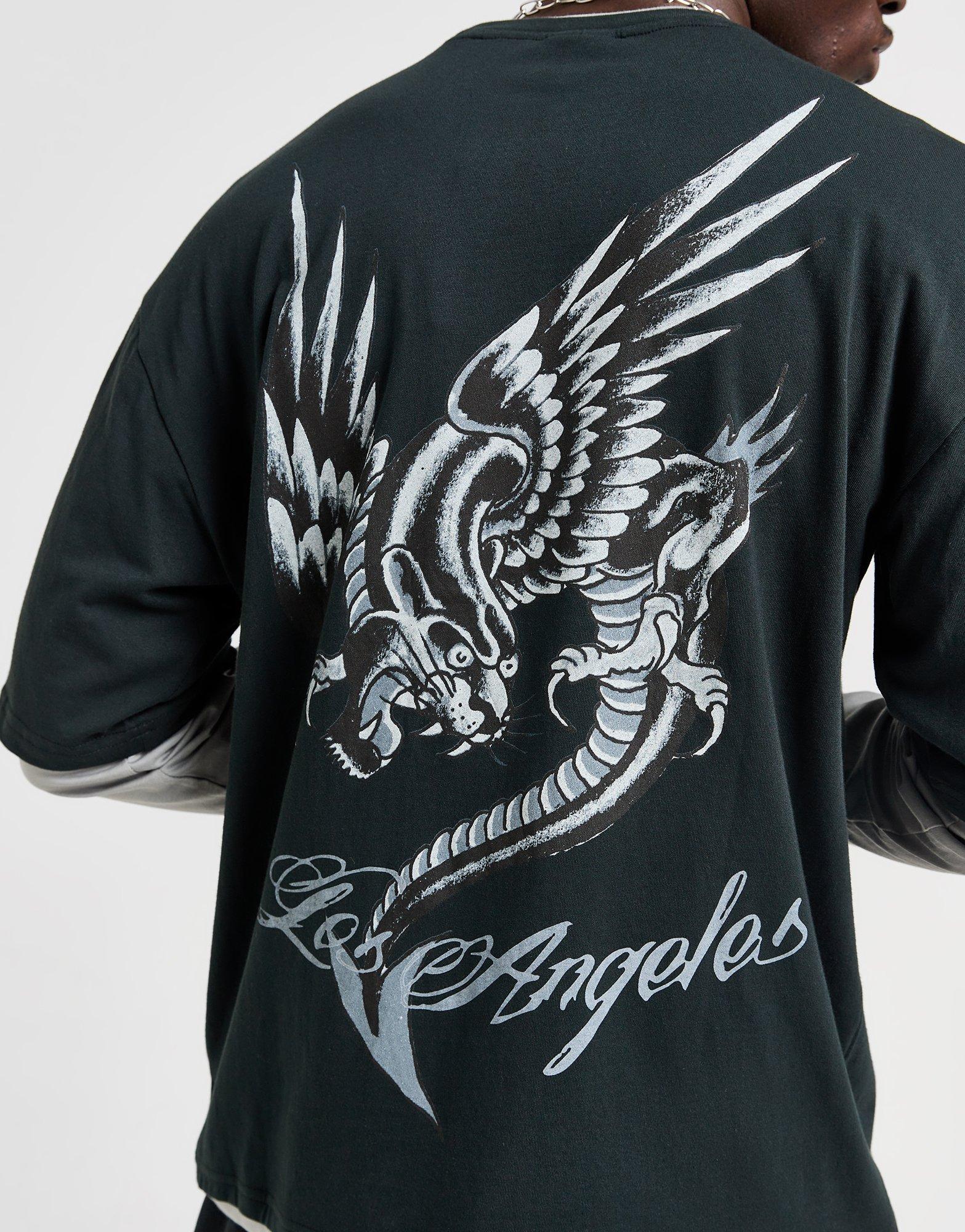 Ed Hardy T-shirt Panther Dragon Double Sleeve Homme