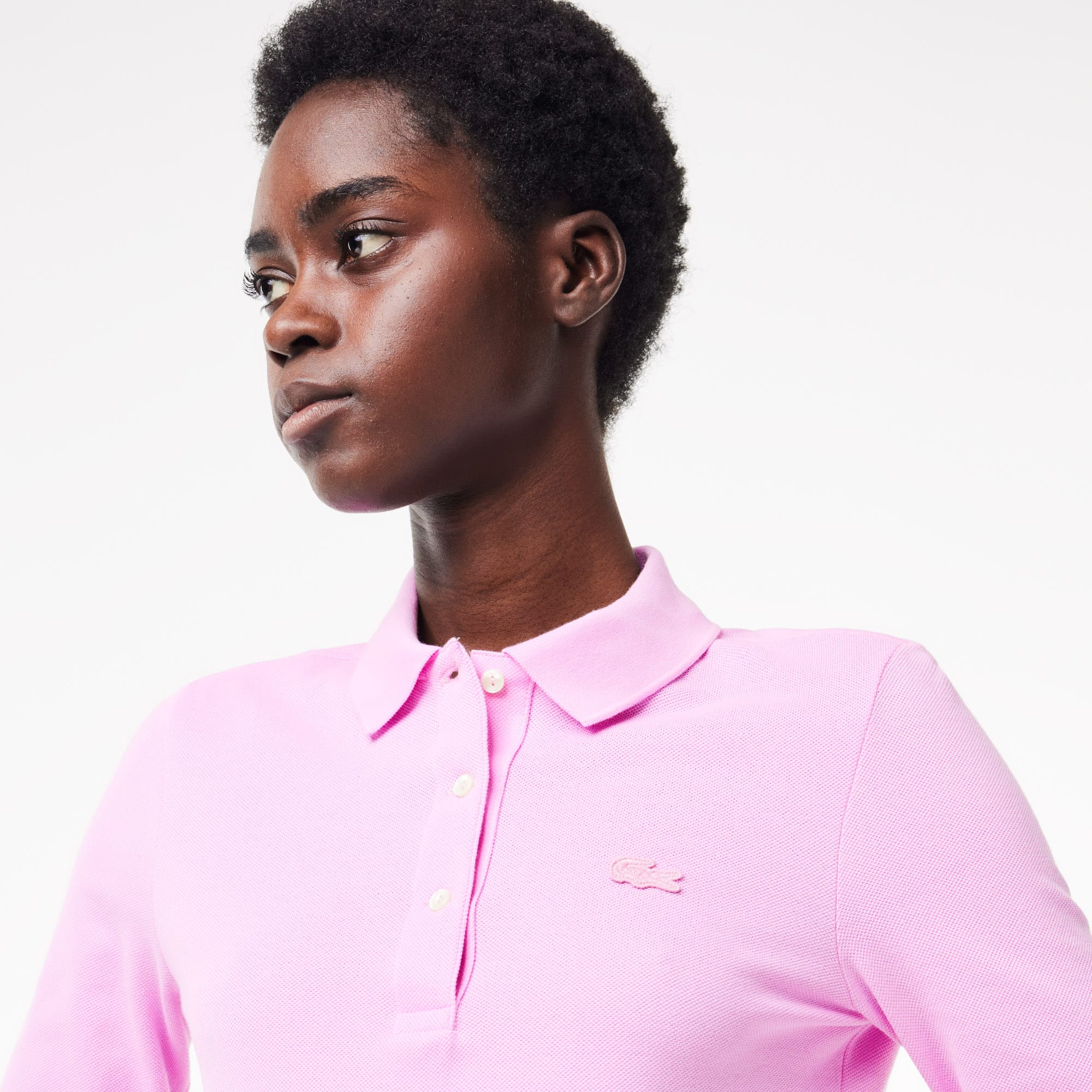 Polo Lacoste slim fit à manches trois-quarts en coton souple Manches Courtes - Rose - Lacoste - Femme