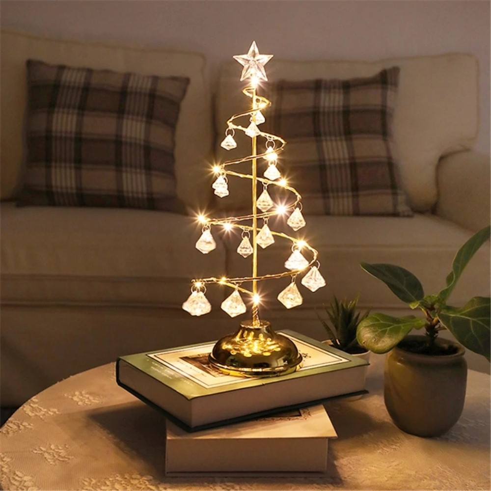 (33cm) LED Weihnachts Deko Licht Tannenbaum Stehlampe mit Diamant Quasten (Batteriebetrieben) - Silber