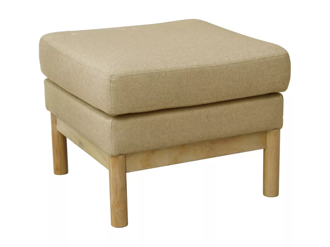 Tabouret recouvert de tissu Pouf moderne rembourré Pieds en bois Beige