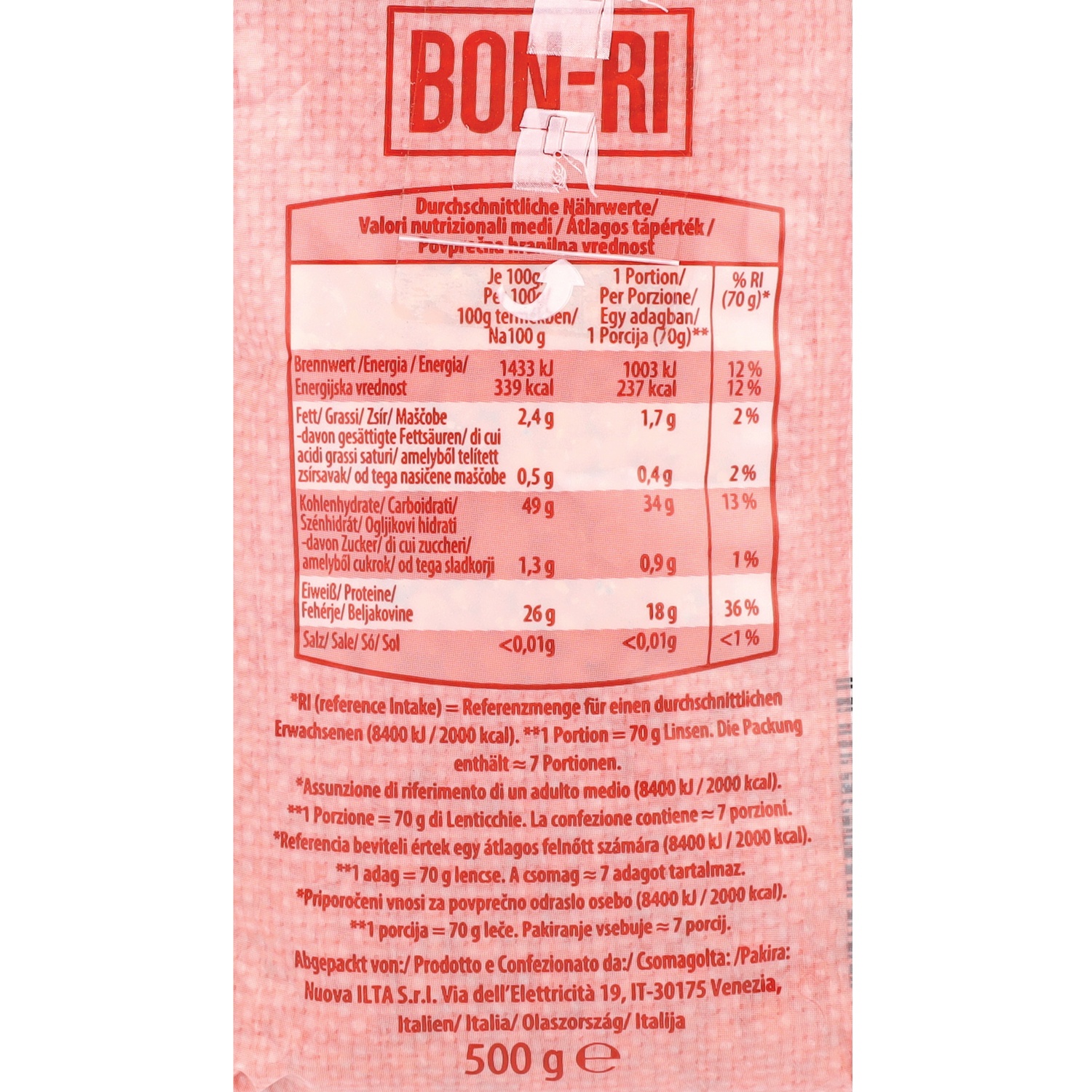 BON-RI Hülsenfrüchte getrocknet, Rote Linsen 500 g