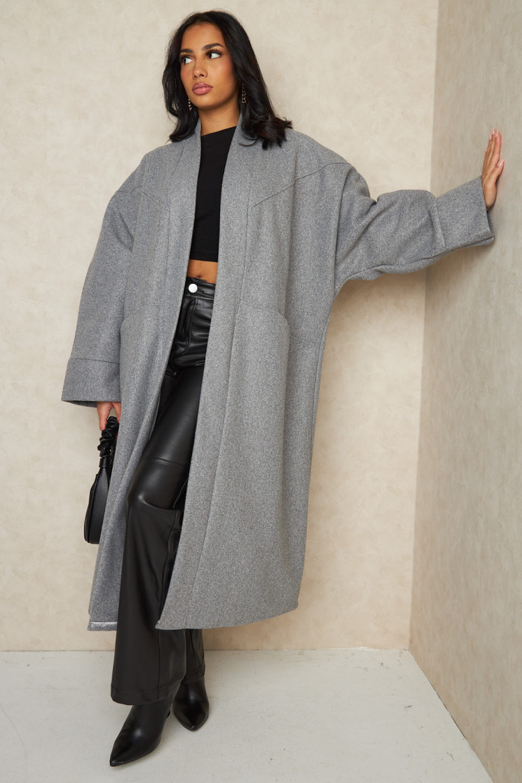 Veste longue ouverte texturée gris