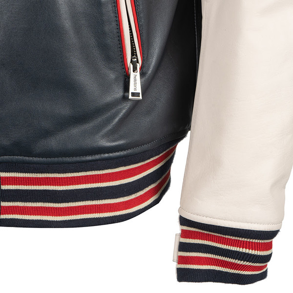 Helstons - Blouson Cheyenne Cuir Rag Bleu / Beige