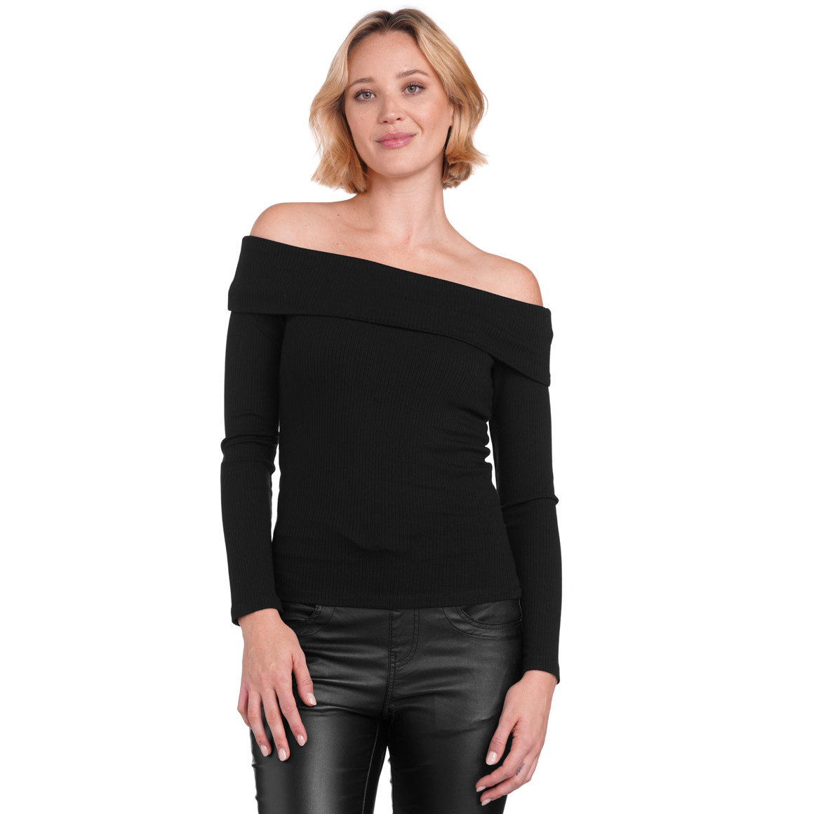 Gina Damen Langarmshirt mit Carmenkragen schwarz