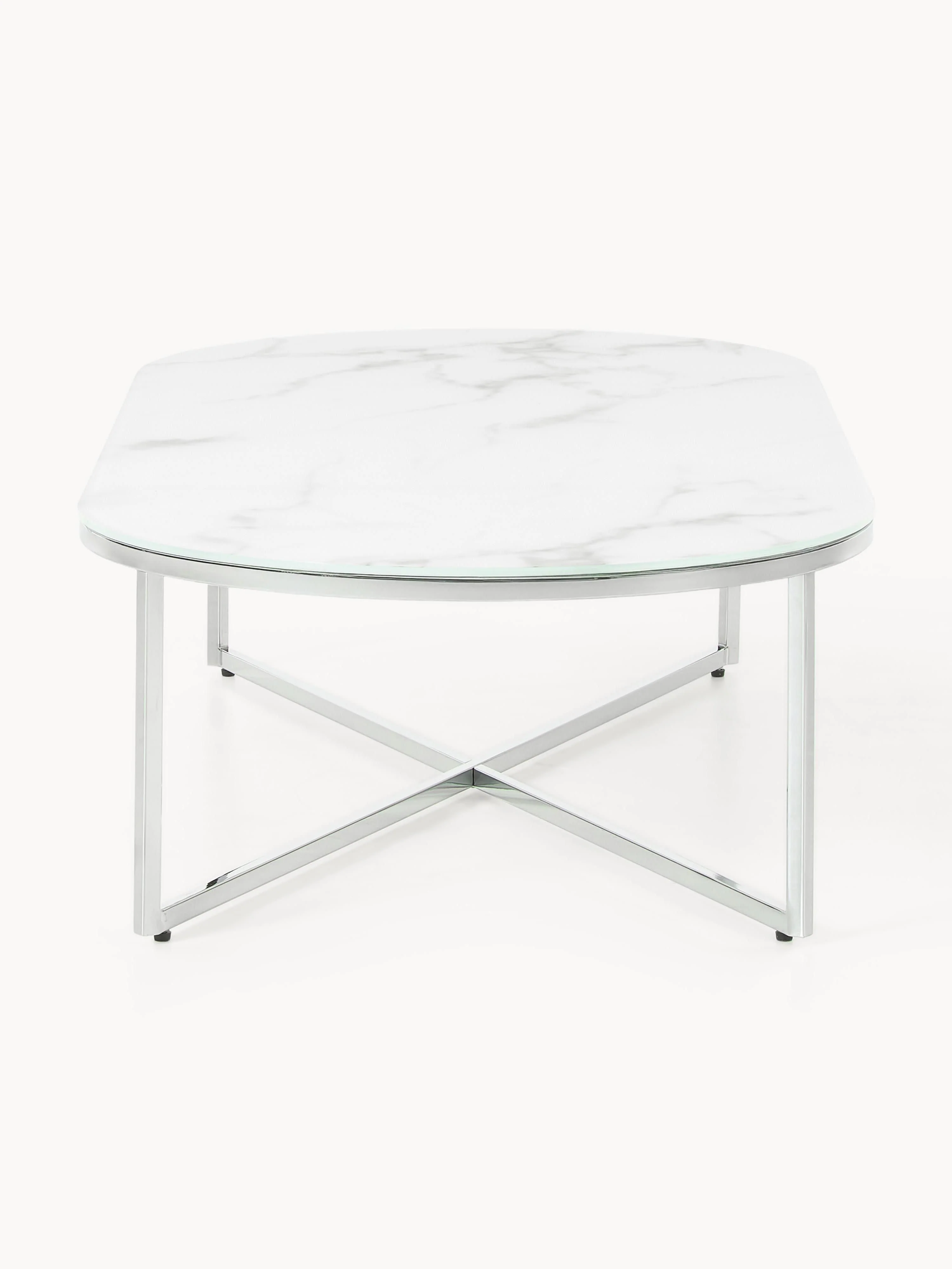Ovale salontafel Antigua met glazen tafelblad in marmerlook