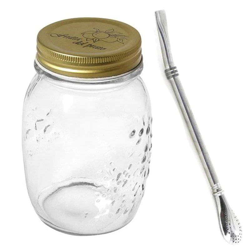 Bocal avec couvercle à visser 50 cl + paille inox avec filtre Youdoit
