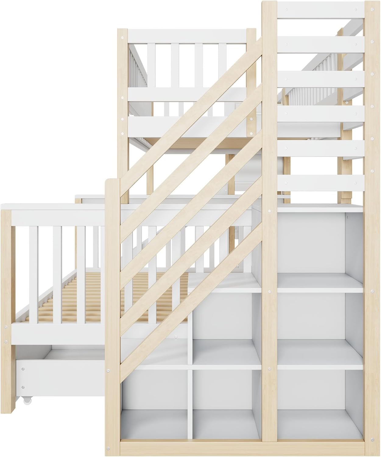 Kinderbett Etagenbett mit Stauraum Treppe& 2 Schublade&Rutsche&Tafel, Hausbett Hochbett mit Lattenrost & Rausfallschutz, Holzbett für Kinder, ohne Matratze