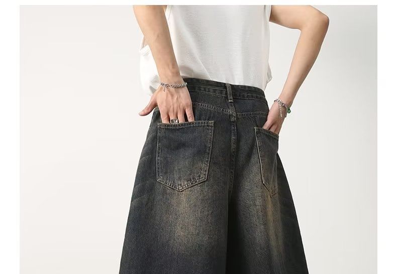 Nataro - Hoge taille gewassen wijde denim shorts