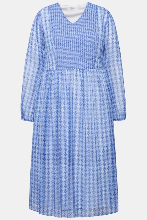 Midikleid, A-Line, Minimal-Print, V-Ausschnitt, Langarm