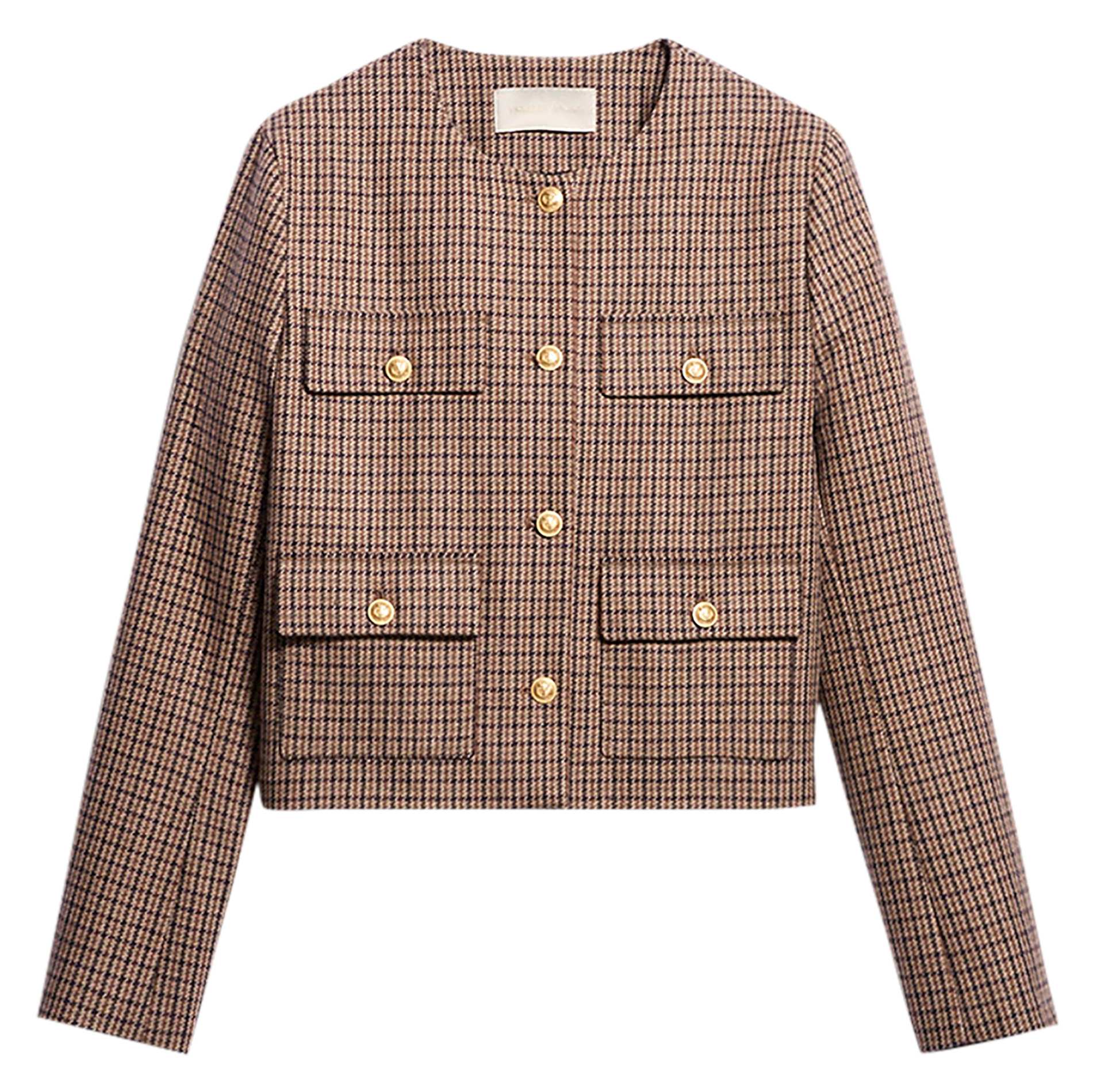 DEANA - Veste col rond à carreaux en laine mélangée | Marron