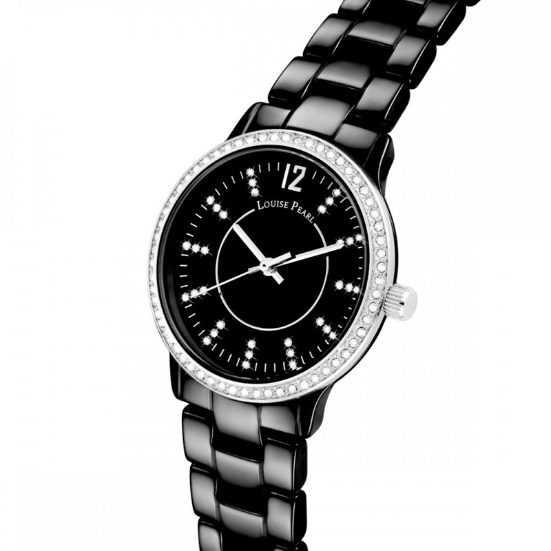 Montre Femme LOUISE PEARL Ornée de Cristaux Swarovski bracelet Céramique Noir