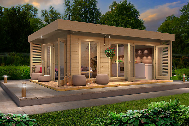 Abri de jardin + plancher Dominica en bois coloris naturel ép.40 mm surface extérieure 31,68 m²