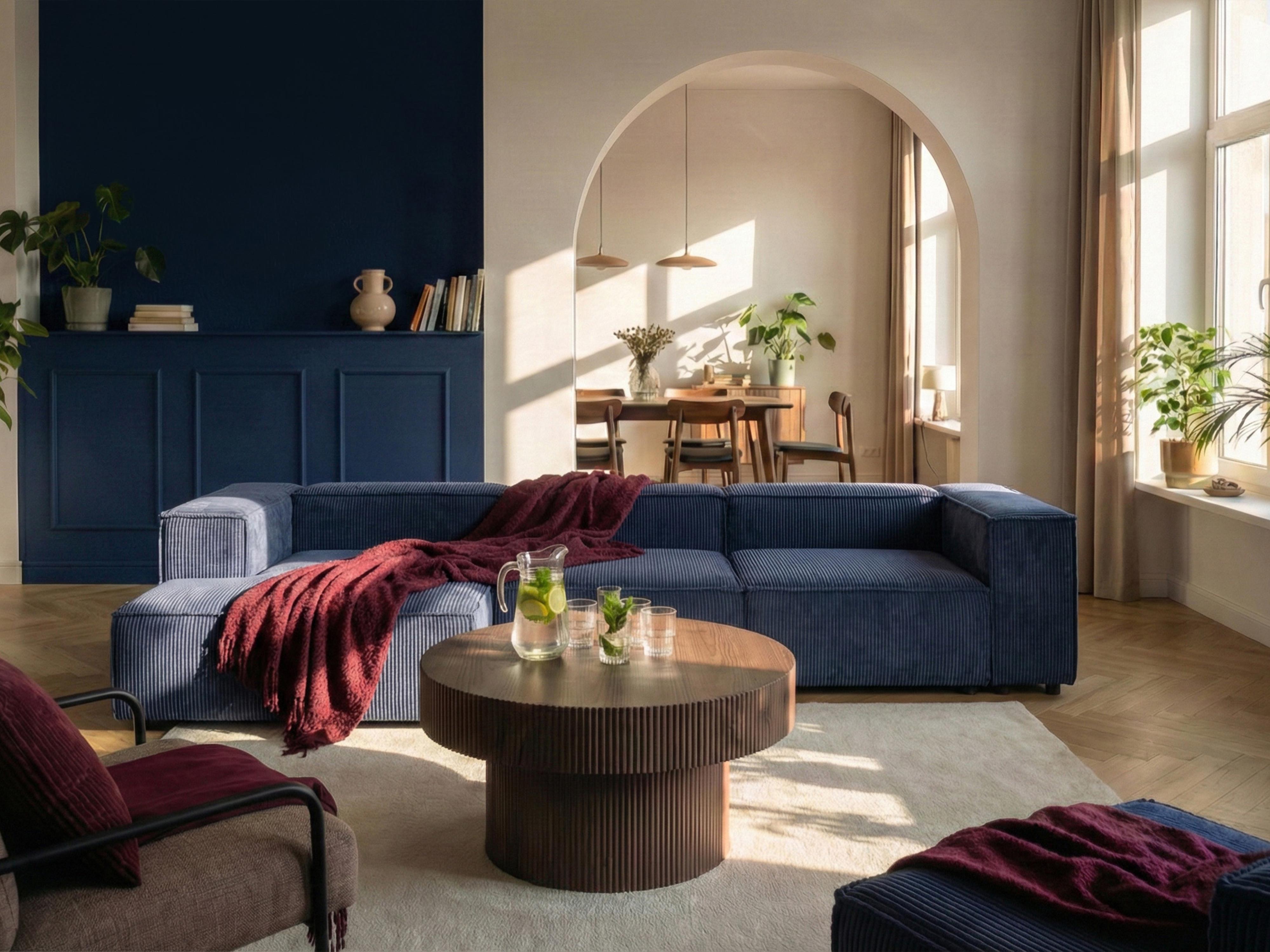 Modulaire hoekbank 4-zits ARDAL Corduroy Donkerblauw rechtszijdig