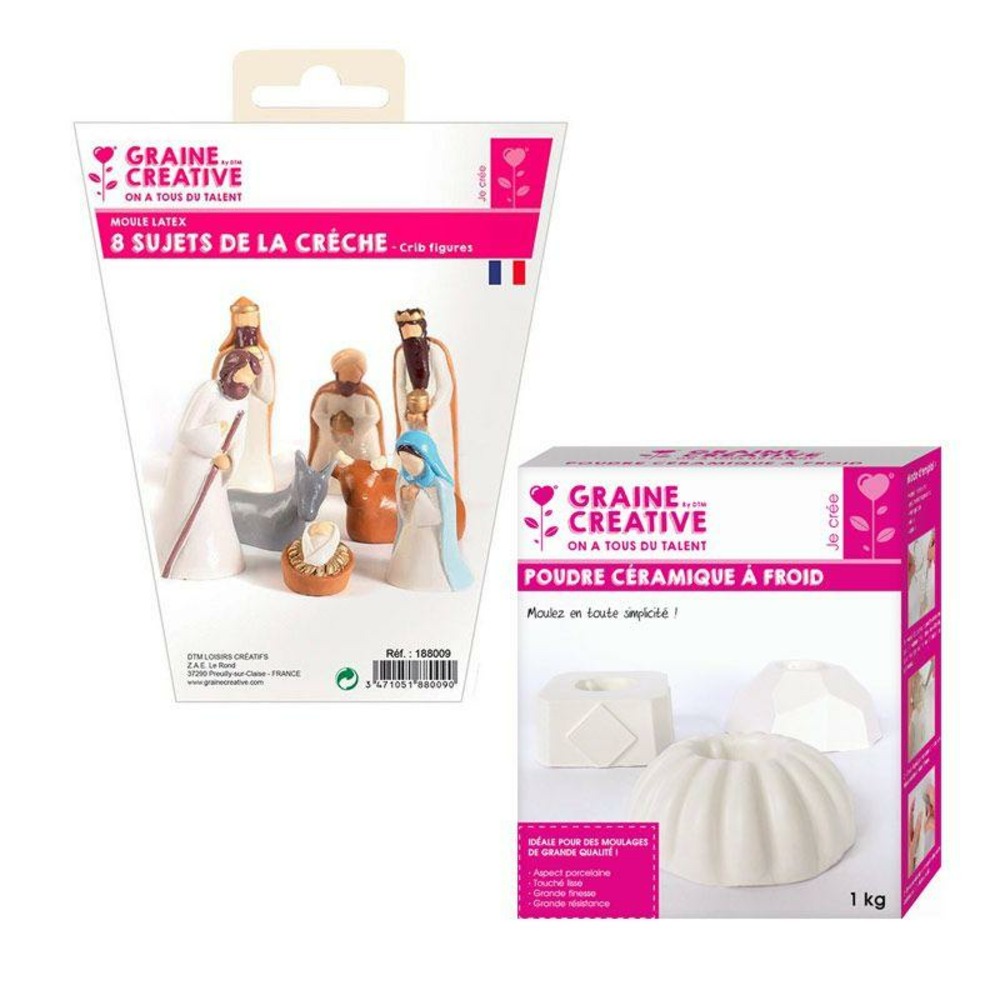 8 moules en latex santons - crèche de noël + céramique à froid 1 kg