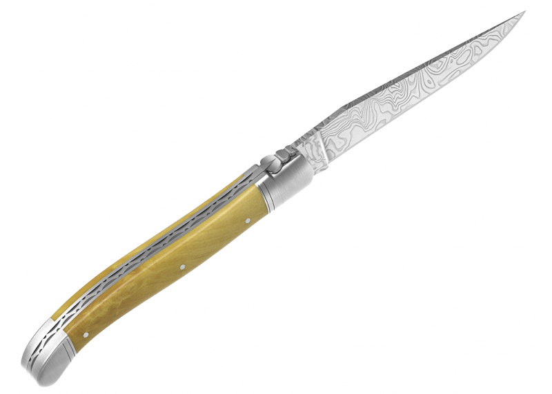 Couteau Laguiole collection damas avec un manche en buis et 2 mitres en acier inoxydable