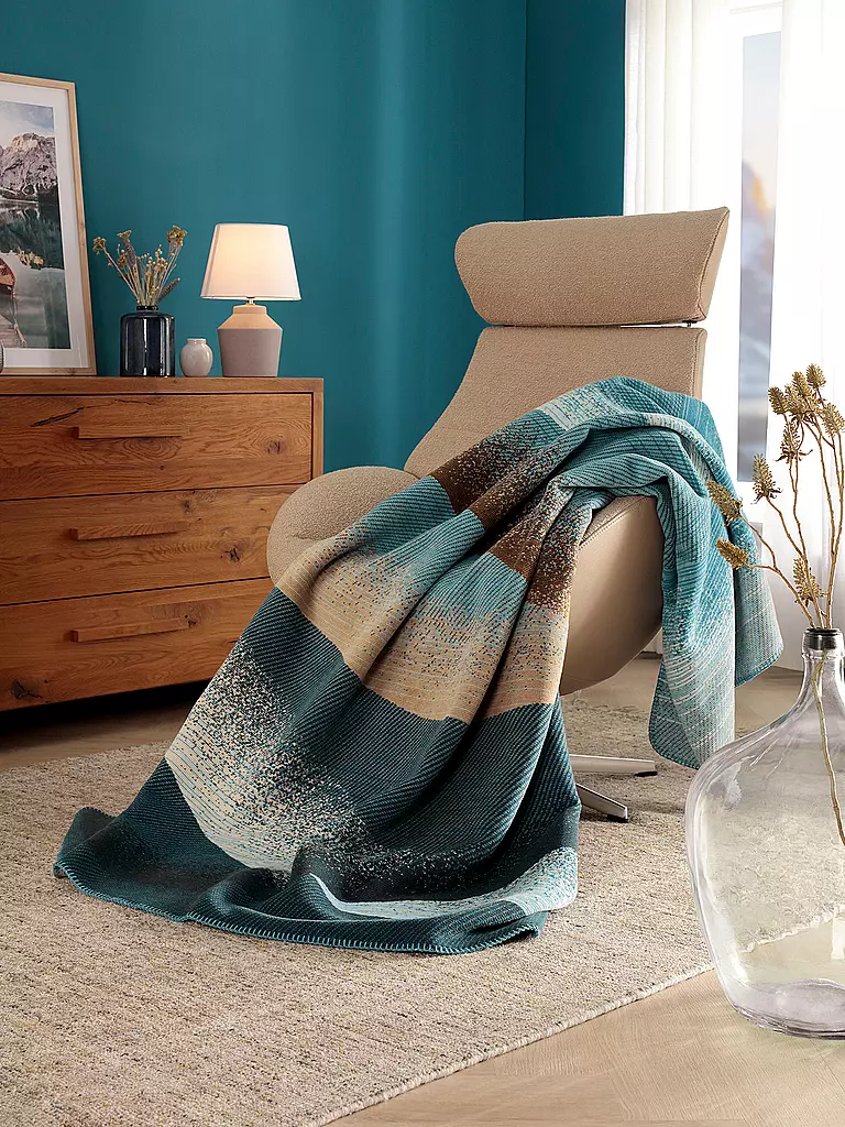 BIEDERLACK Wohndecke 150/200cm WINTER OCEAN Ocean Wave petrol