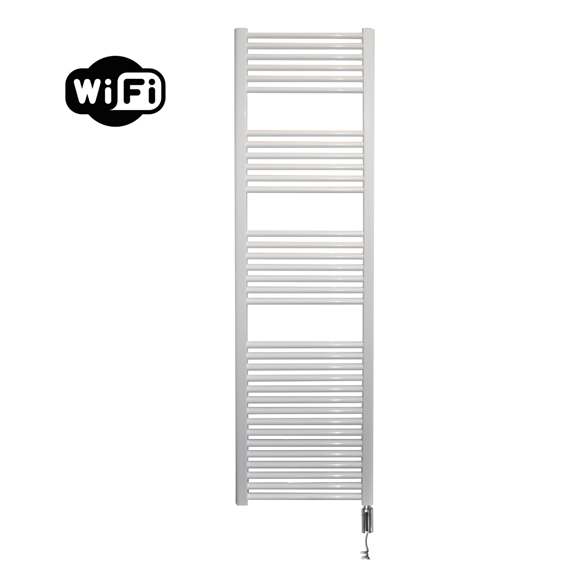 Sanicare elektrische design radiator 45x172cm wit met WiFi en thermostaat rechts chroom