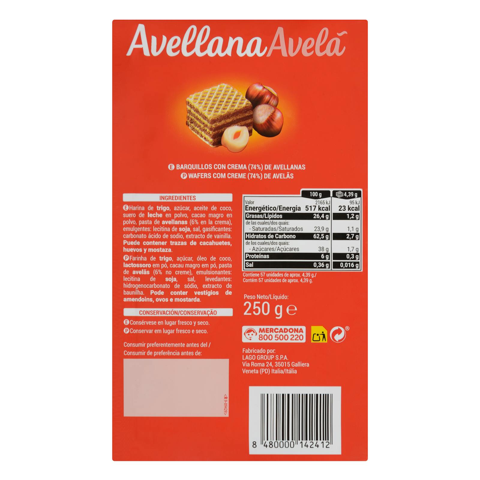 Gaufrettes à la crème de noisettes Hacendado