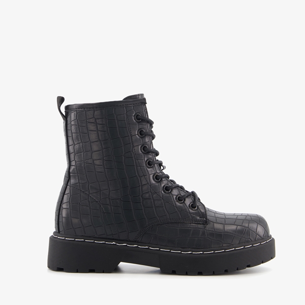 Blue Box dames veterboots met croco print zwart