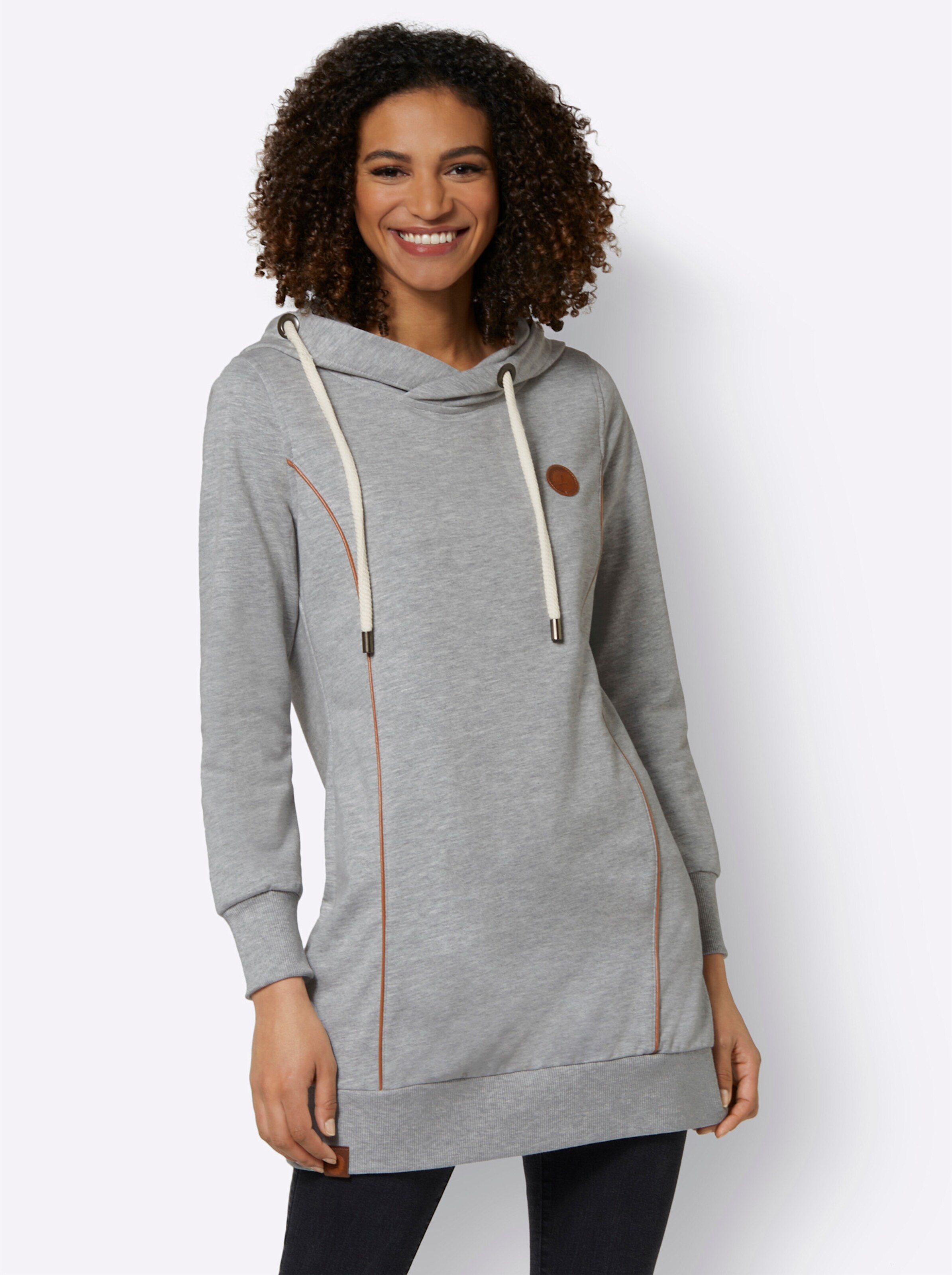 Longsweatshirt in ecru-steingrau-meliert