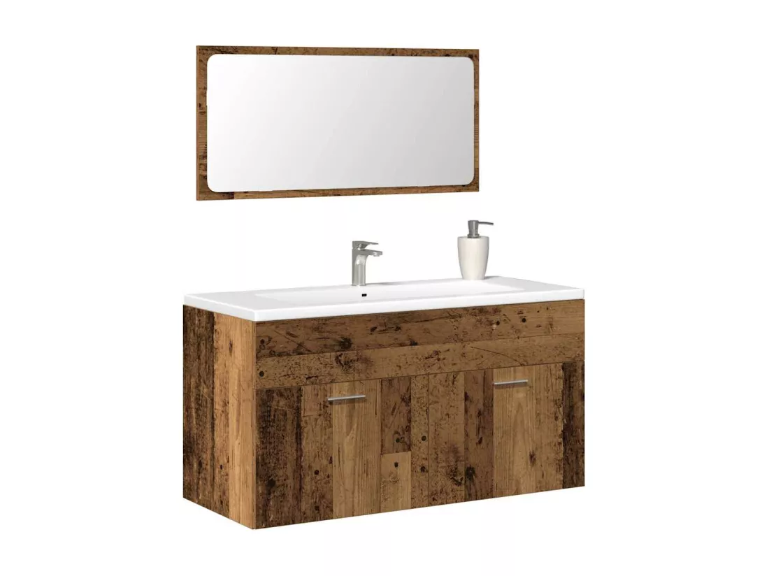 Armoire de salle de bain et miroir vieux bois bois d'ingénierie