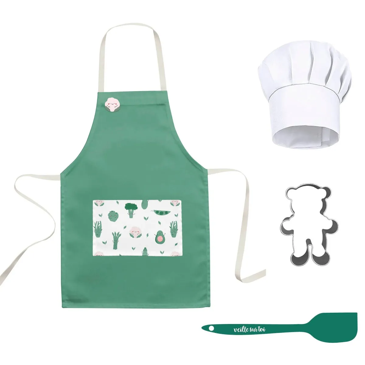 Veille sur Toi Ensemble Petit Chef Tablier et Chapeau - Sauge