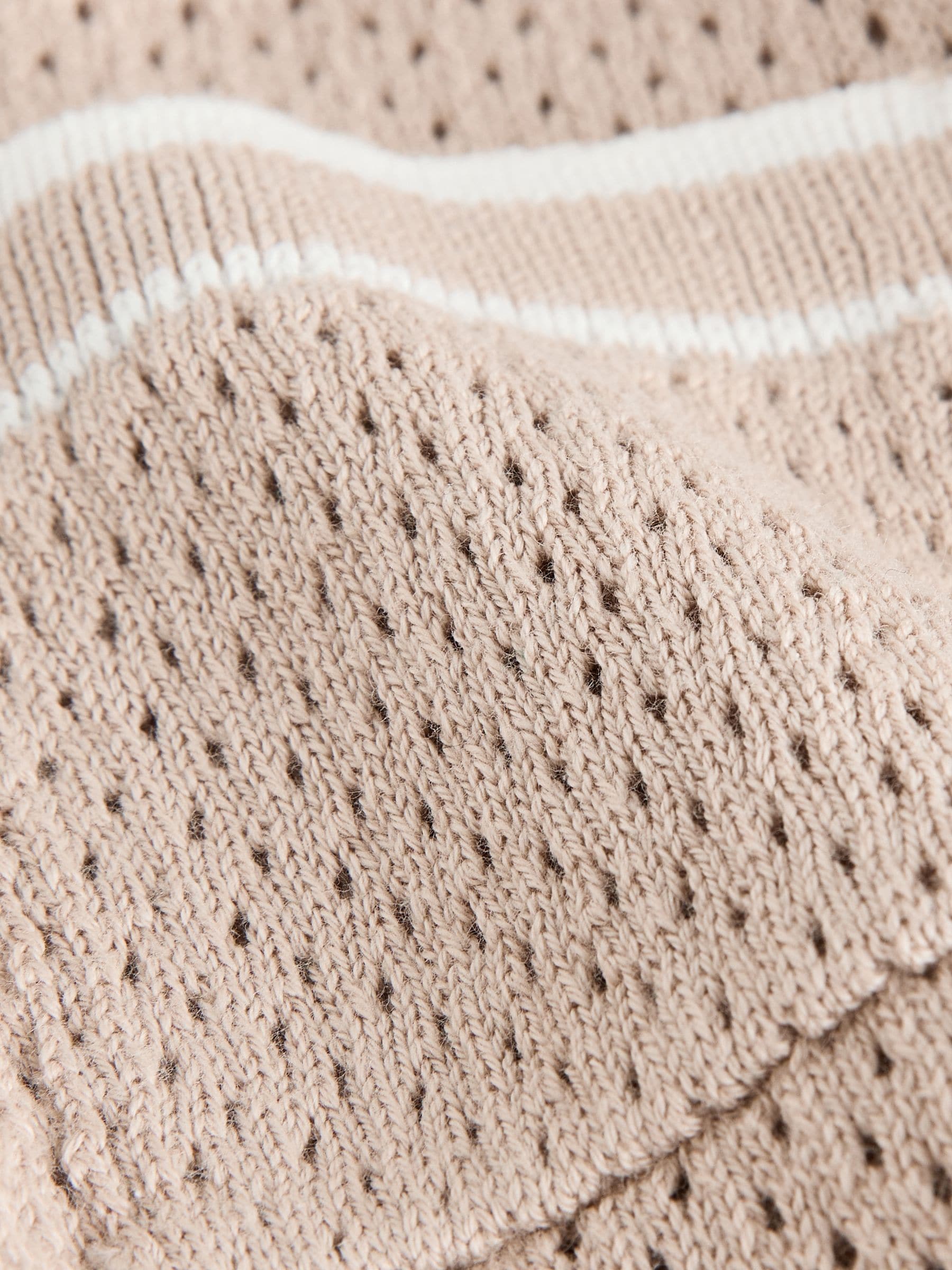 Taupe - Set van gebreid poloshirt met textuur en reverskraag en shorts (3mnd -10jr)